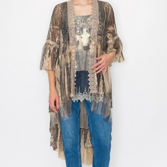 ORIGAMI RODEO WESTERN COWGIRL TUFF duster lace cardigan KIMONO wrap BOHO SM-4X - Picture 5 of 10